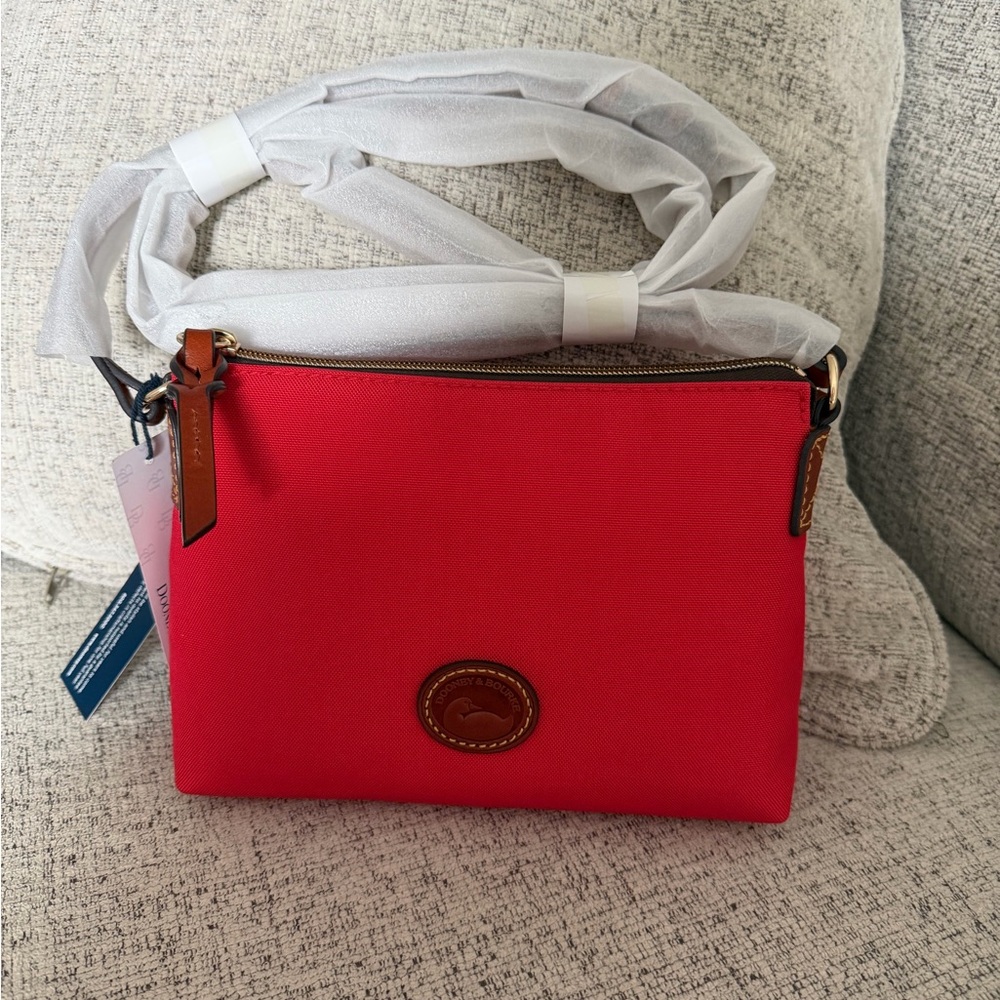 Dooney & Bourke NWT “Rosie” Red Crossbody Bag 8.5x6 canvas and Leather